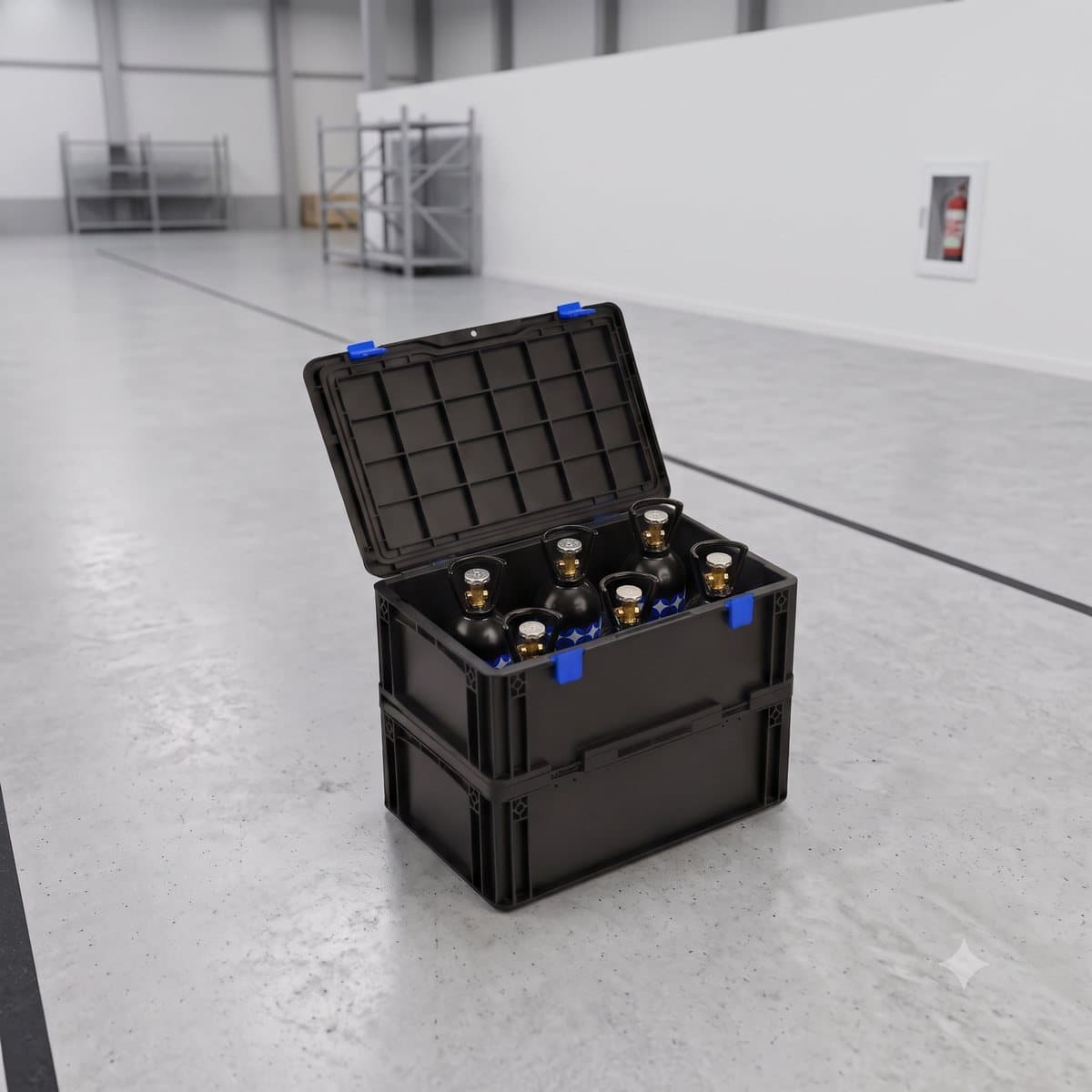Open CO2 YOU hard case packed with 6.35kg CO2 cylinders